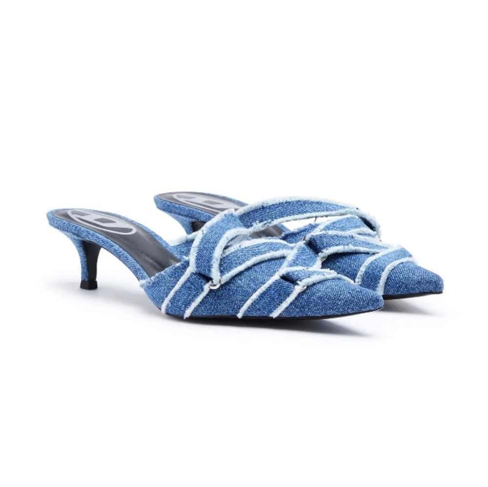 Diesel D-KITTIE ML Denim Mules With Criss-Cross Toe 40EU